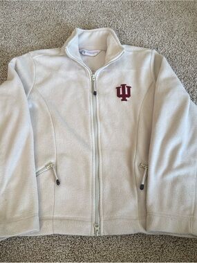 IU Cream Full-Zip Teddy Fleece Jacket with Embroidered Logo